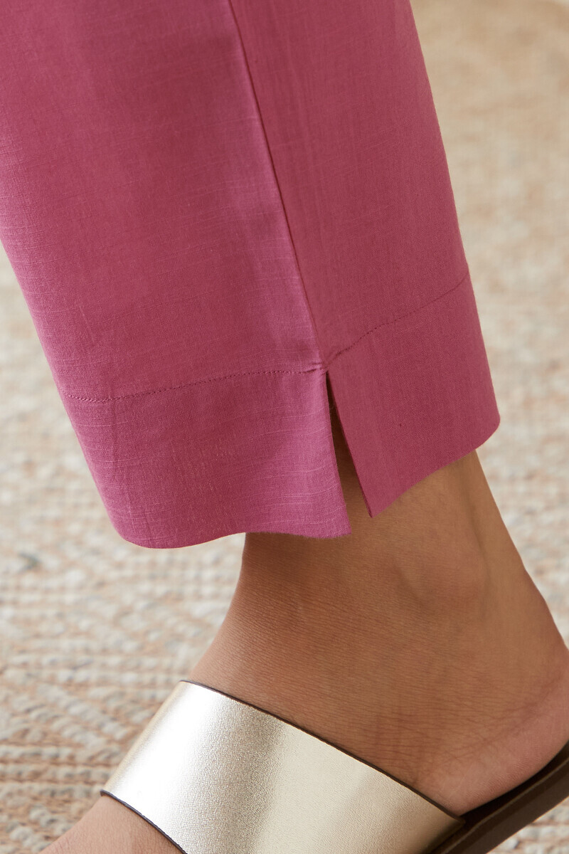 Pink Handcrafted Cotton Slub Narrow Pants