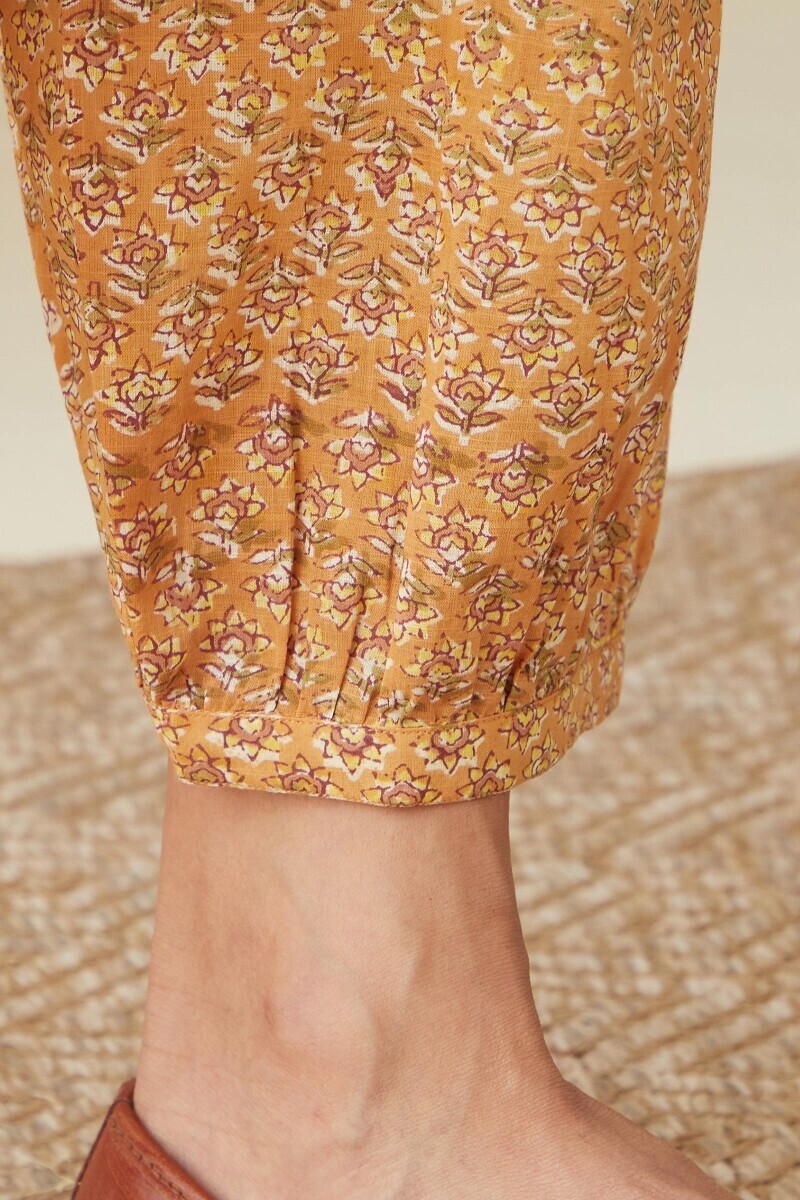 Orange Hand Block-Printed Cotton Slub Izhaar Pants