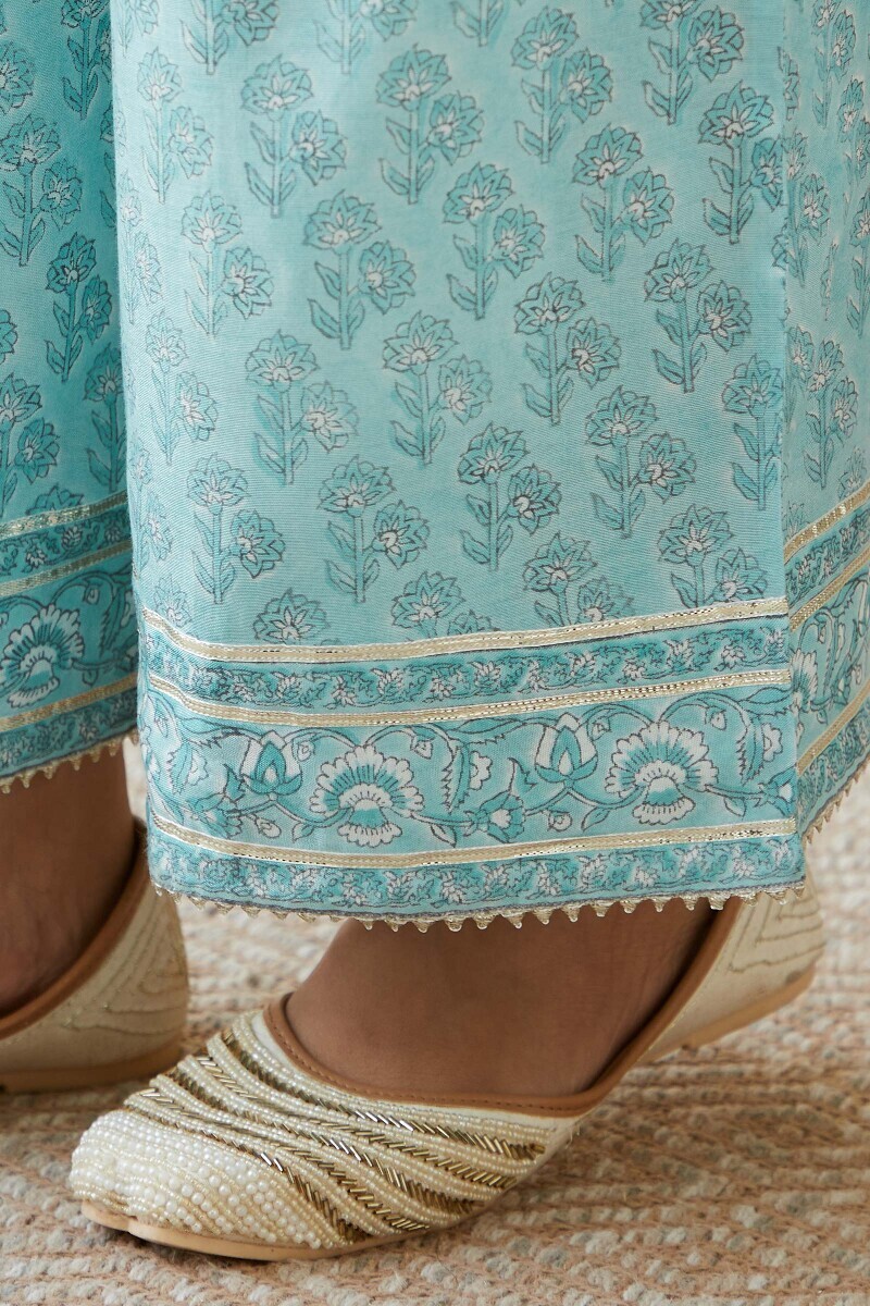 Blue Hand Block-Printed Viscose Farsi