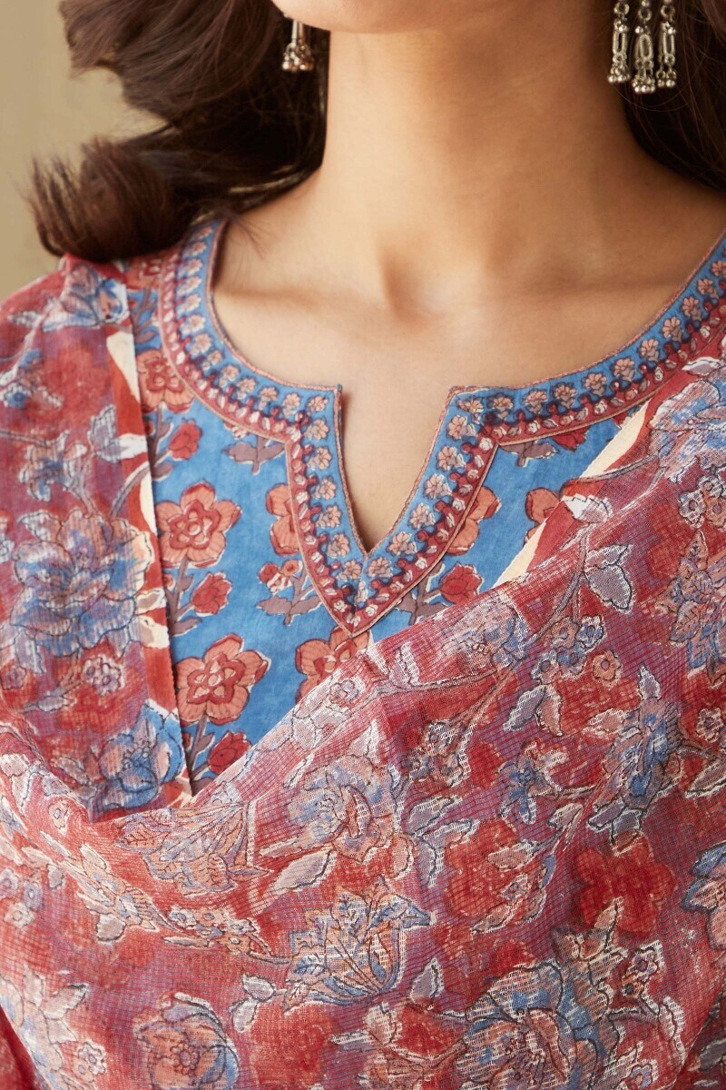 Red Hand Block-Printed Kota Dupatta
