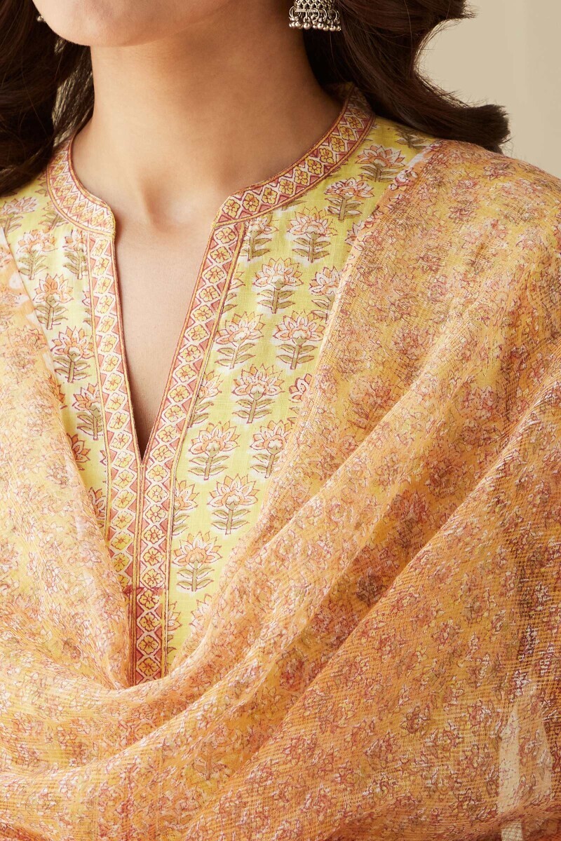 Orange Hand Block-Printed Kota Dupatta