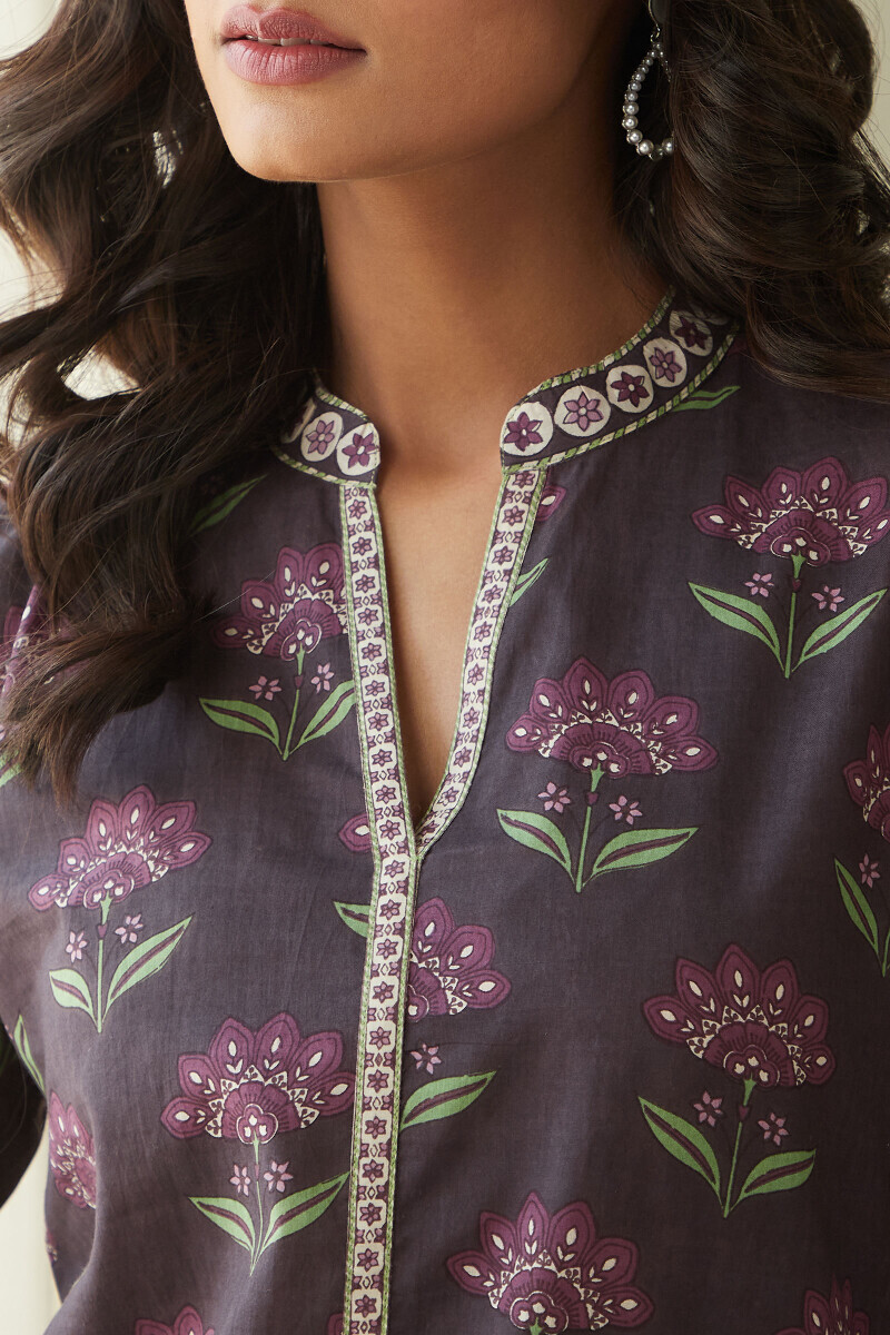 Purple Hand Printed Cotton Loungewear Set