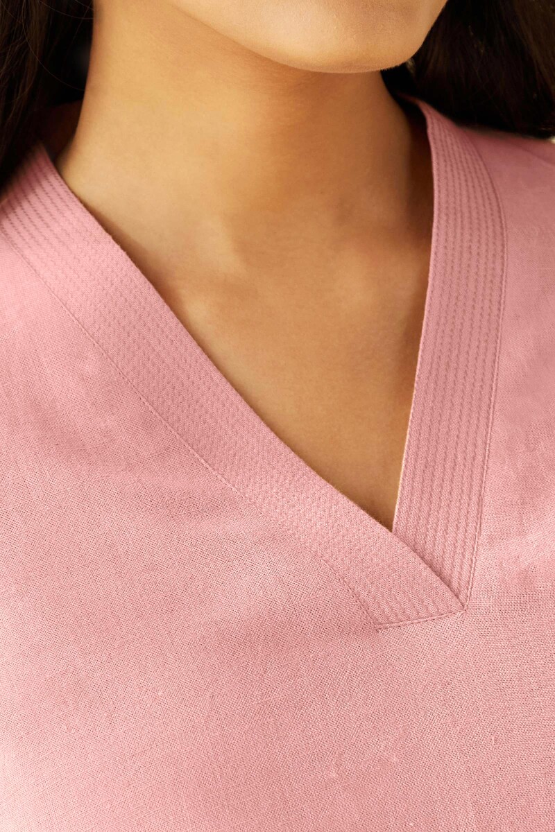 Rose Pink Handcrafted Cotton Linen Top