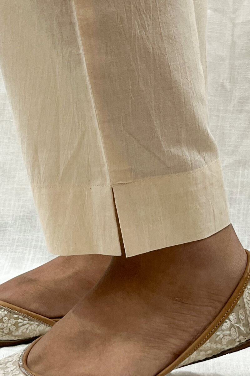 Beige Handcrafted Cotton Narrow Pants