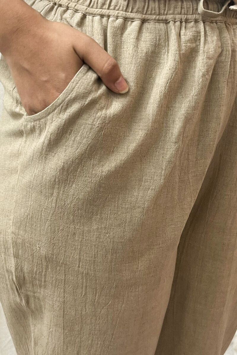 Beige Handcrafted Cotton Flax Pants