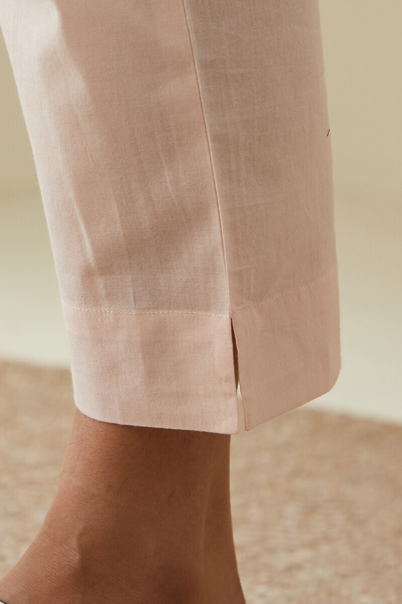 Peach Handcrafted Cotton Narrow Pants