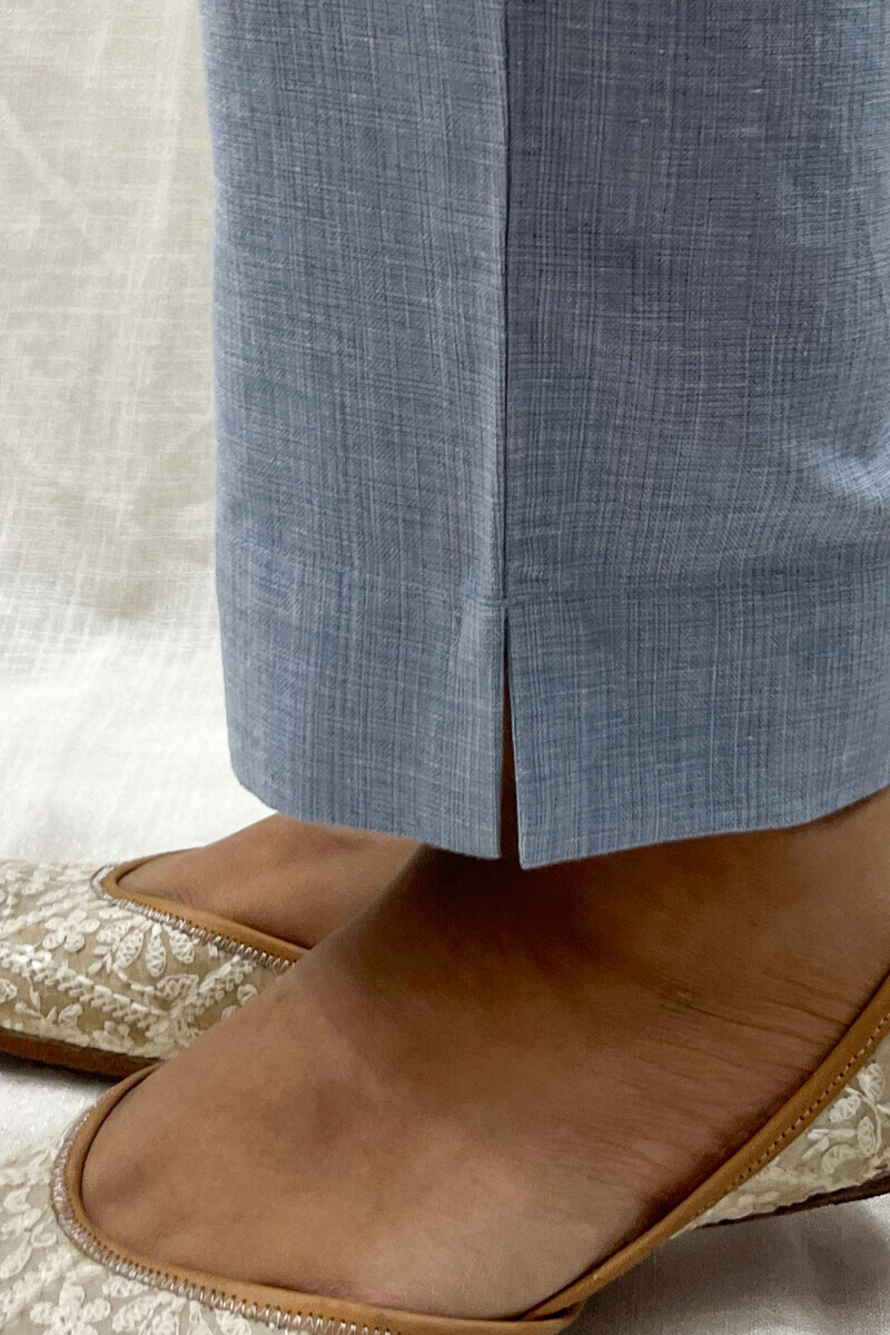 Blue Handcrafted Handloom Cotton Narrow Pants