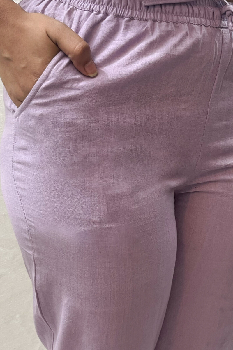 Purple Handcrafted Cotton Flax Narrow Pants