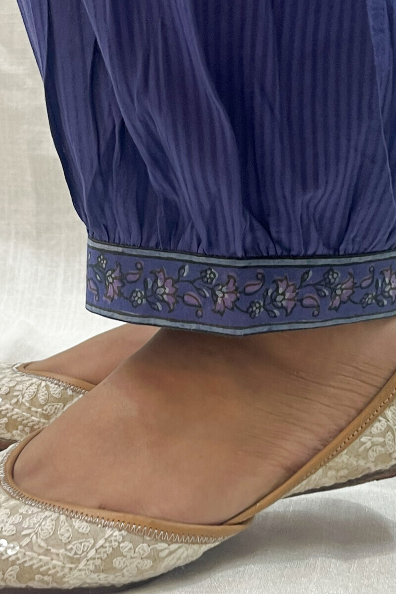 Blue Handcrafted Cotton Dobby Izhaar Pants