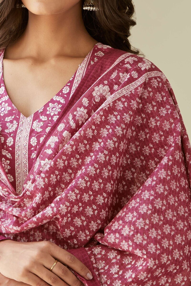 Pink Hand Printed Kota Dupatta