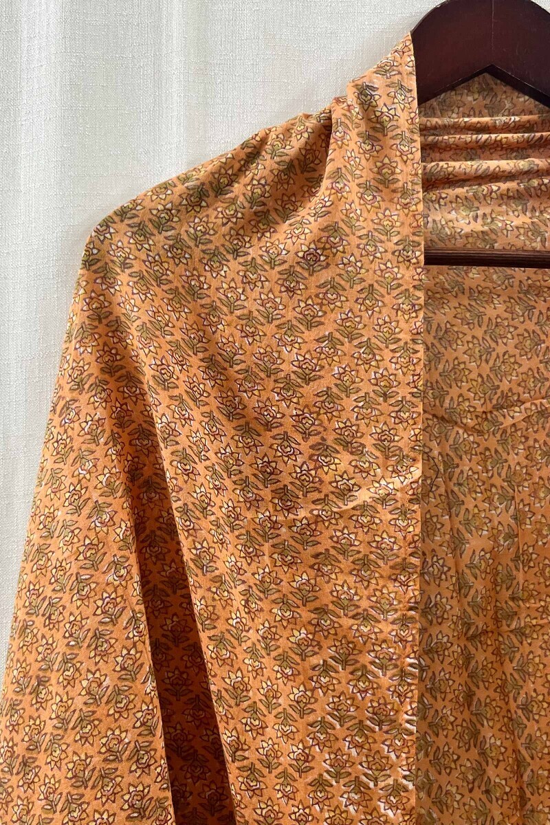 Orange Hand Block-Printed Cotton Mul Dupatta