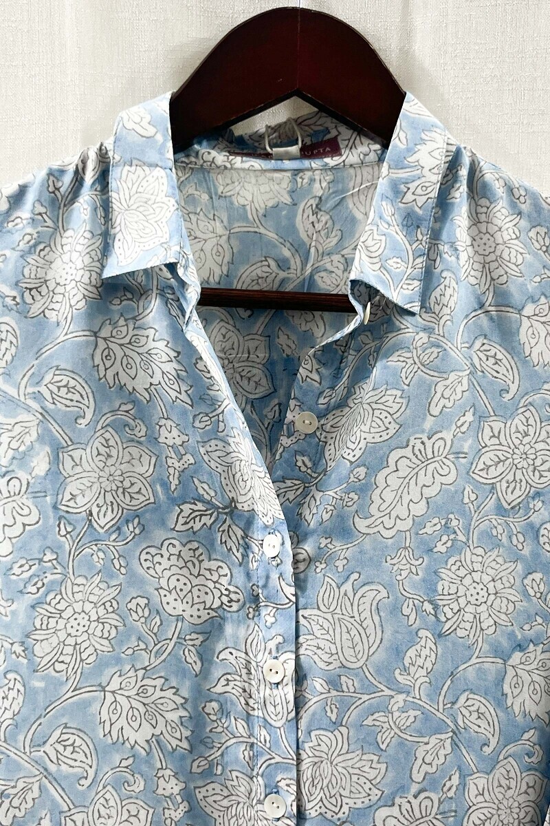Blue Hand Block-Printed Modal Top