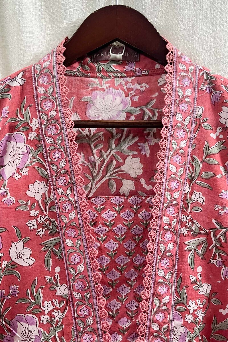 Pink Hand Block-Printed Straight Cotton Kurta