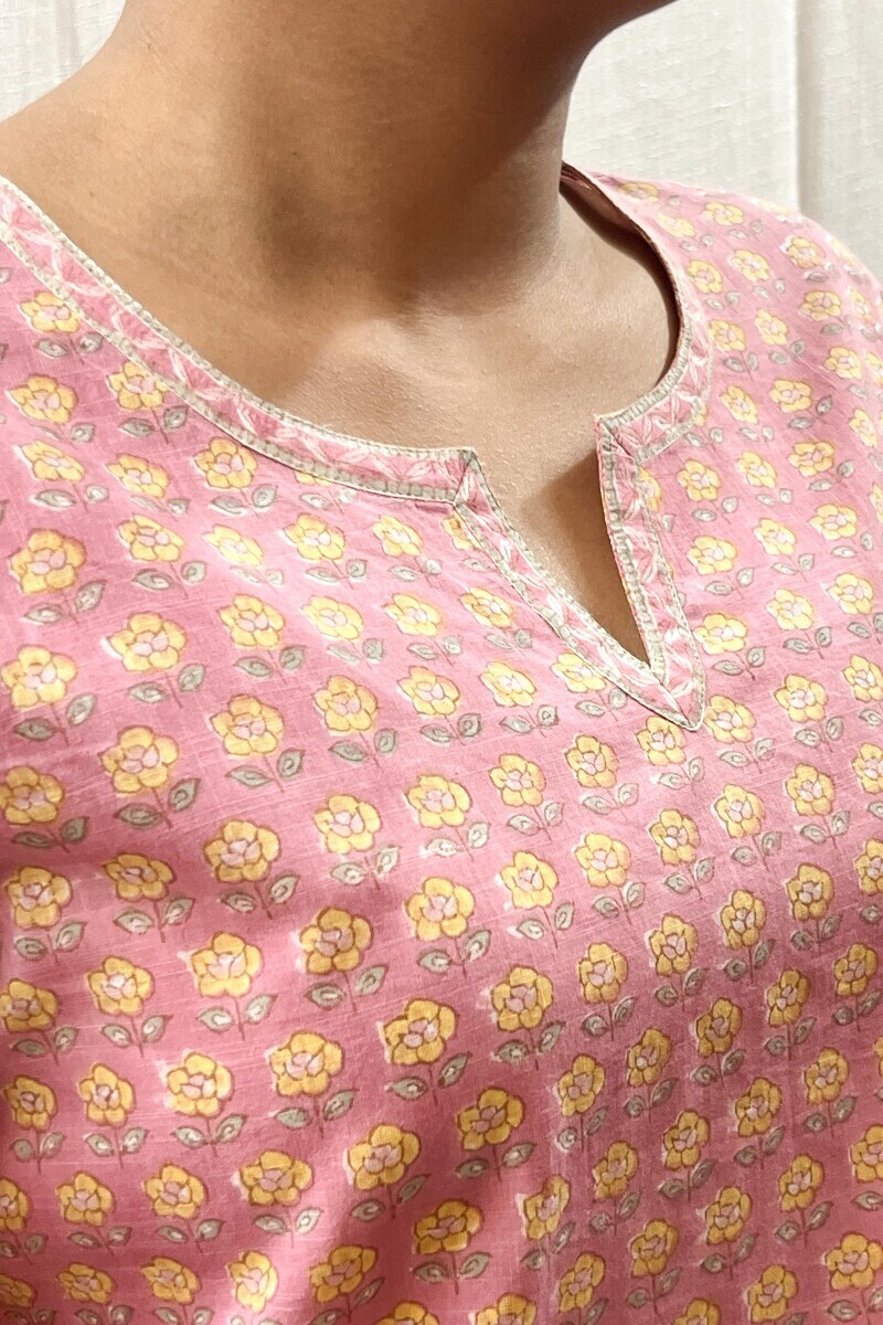 Pink Hand Block-Printed Cotton Loungewear Set