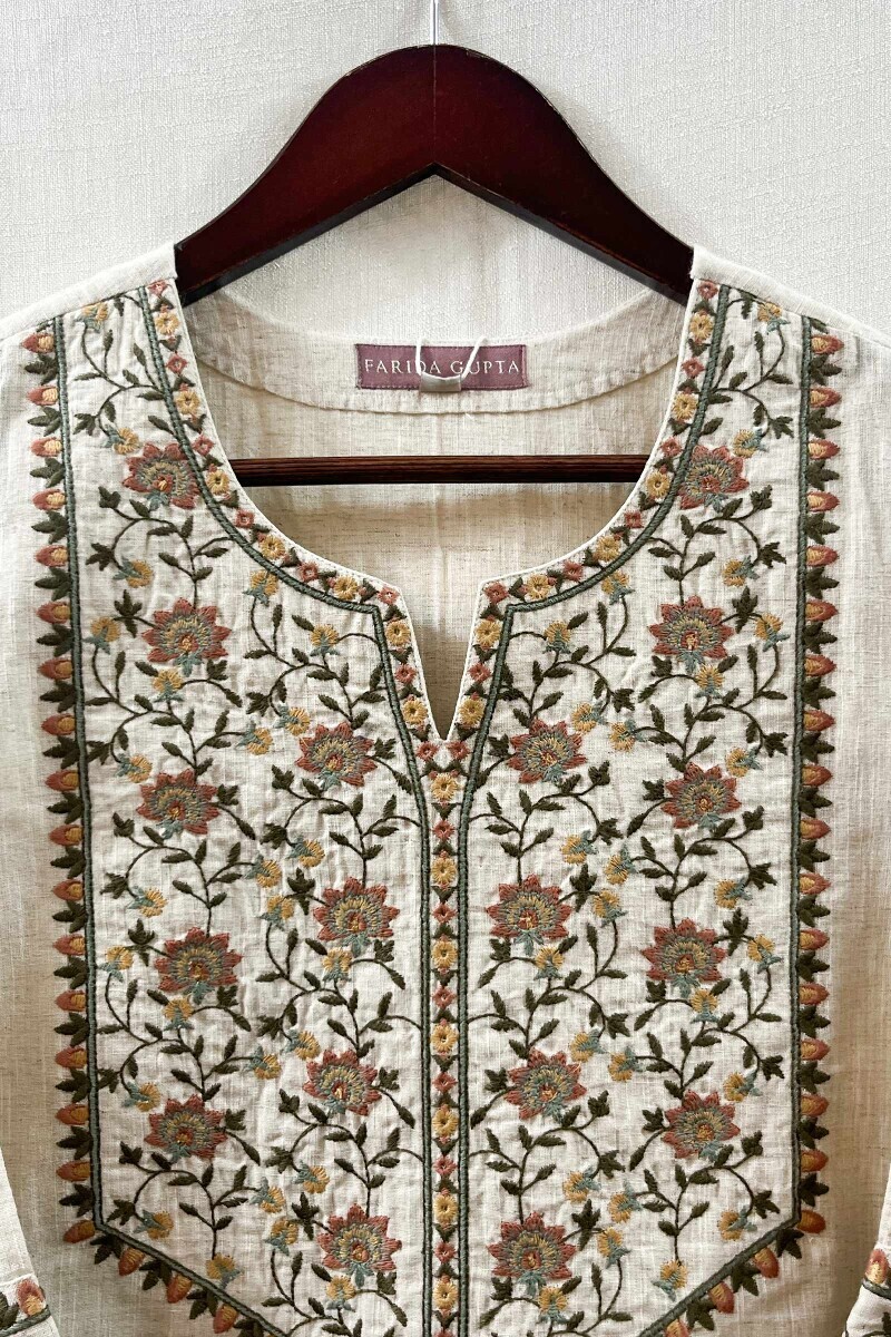 Off-White Handcrafted Straight Cotton Flax Kurta