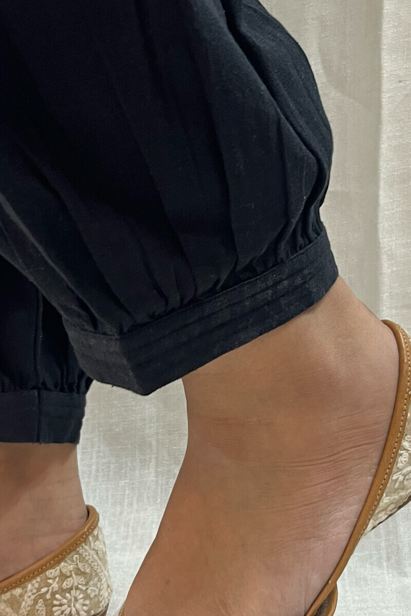 Black Handcrafted Cotton Flax Izhaar Pants