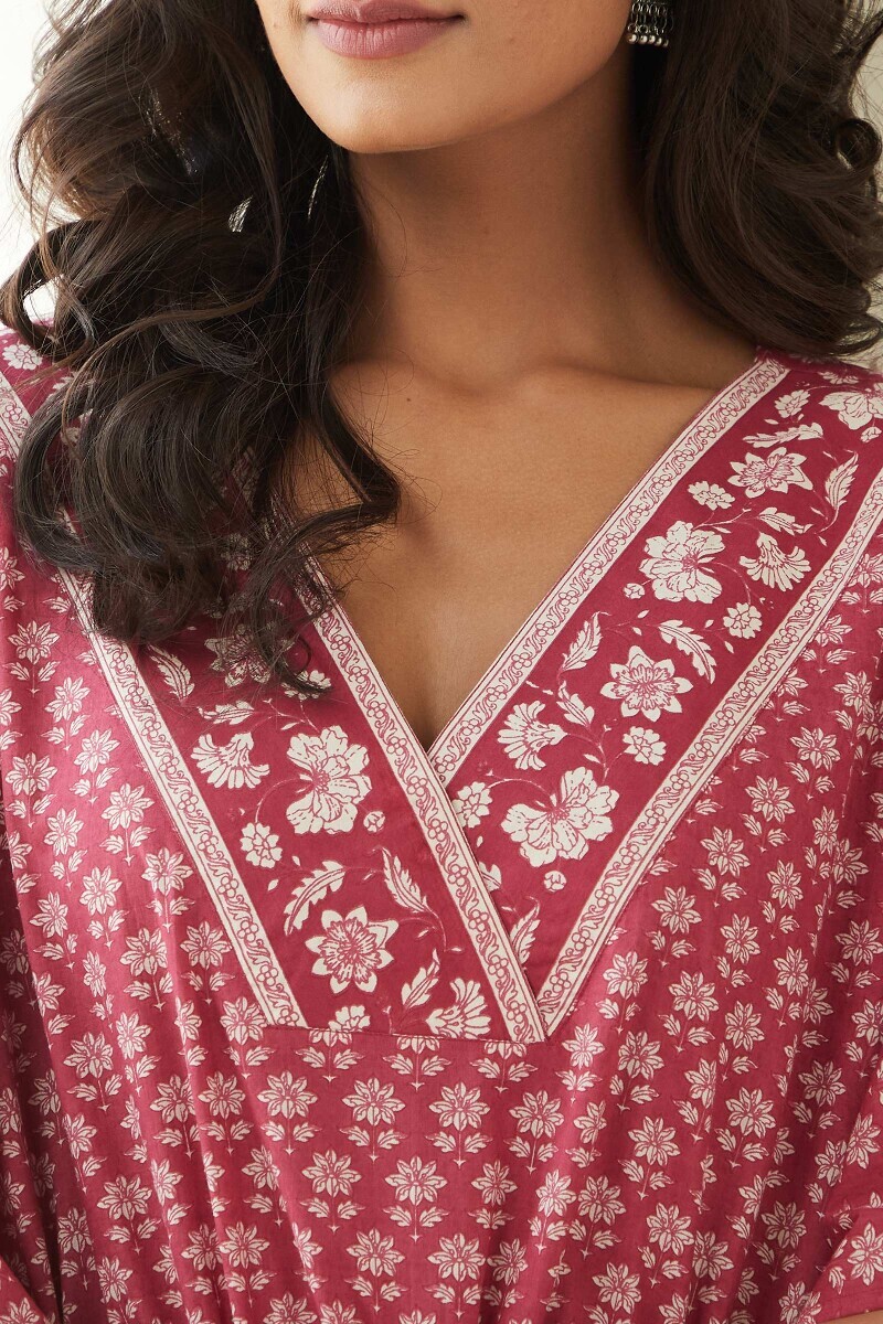 Pink Hand Printed Cotton Kaftan
