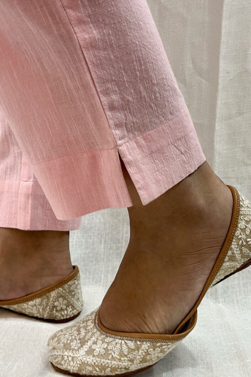 Pink Handcrafted Cotton Slub Narrow Pants