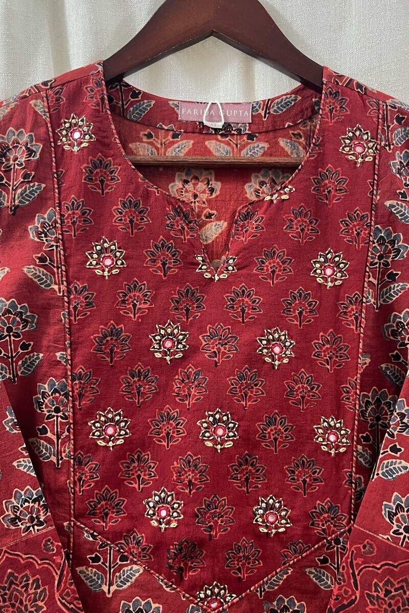 Ajrak Hand Block-Printed Straight Cotton Kurta