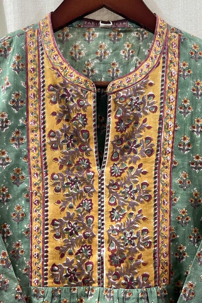 Green Hand Block-Printed Cotton Top