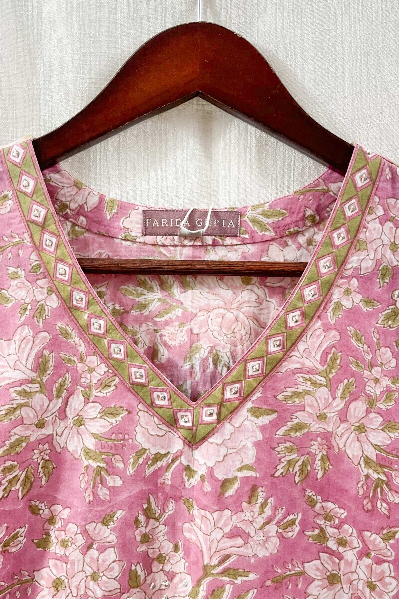 Pink Hand Block-Printed Straight Cotton Kurta