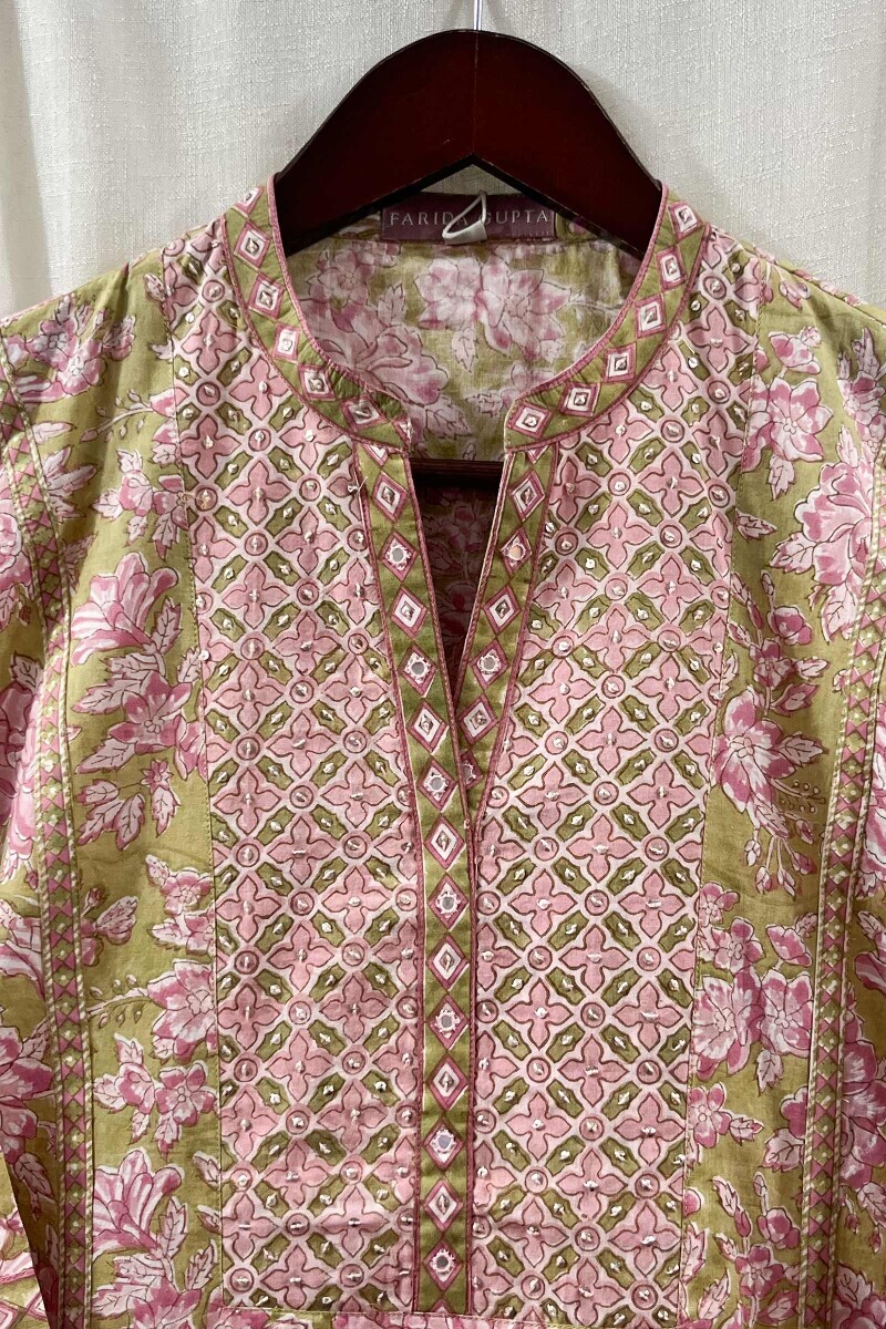 Green Hand Block-Printed Straight Cotton Kurta
