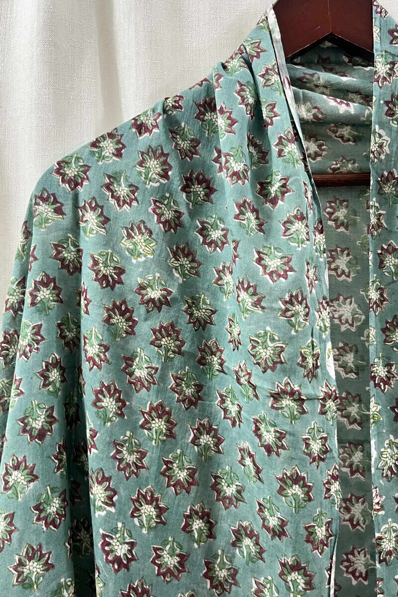 Green Hand Block-Printed Cotton Mul Dupatta