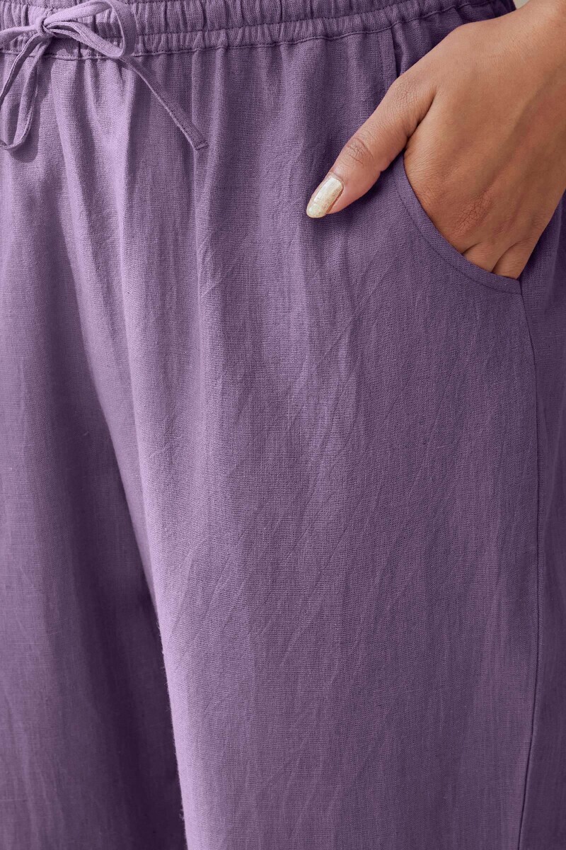 Purple Handcrafted Cotton Flax Narrow Pants