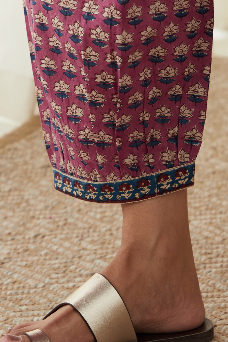 Pink Hand Block-Printed Cotton Izhaar Pants