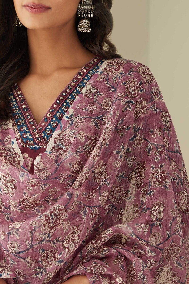 Pink Hand Block-Printed Kota Dupatta