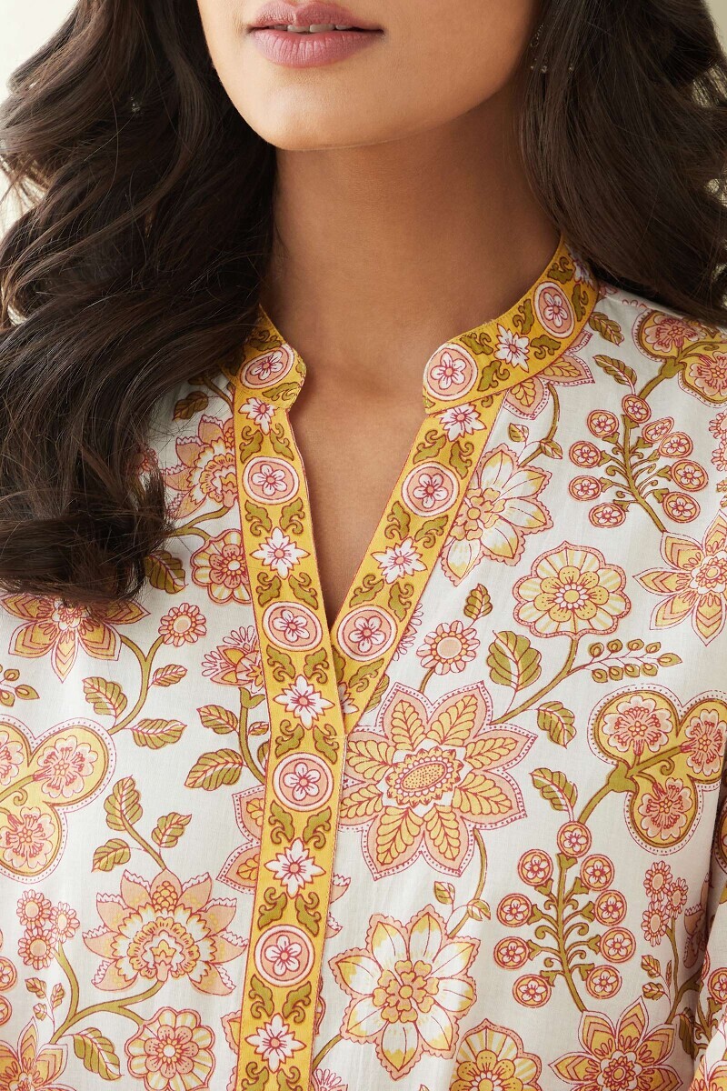 White Hand Printed Cotton Loungewear Set