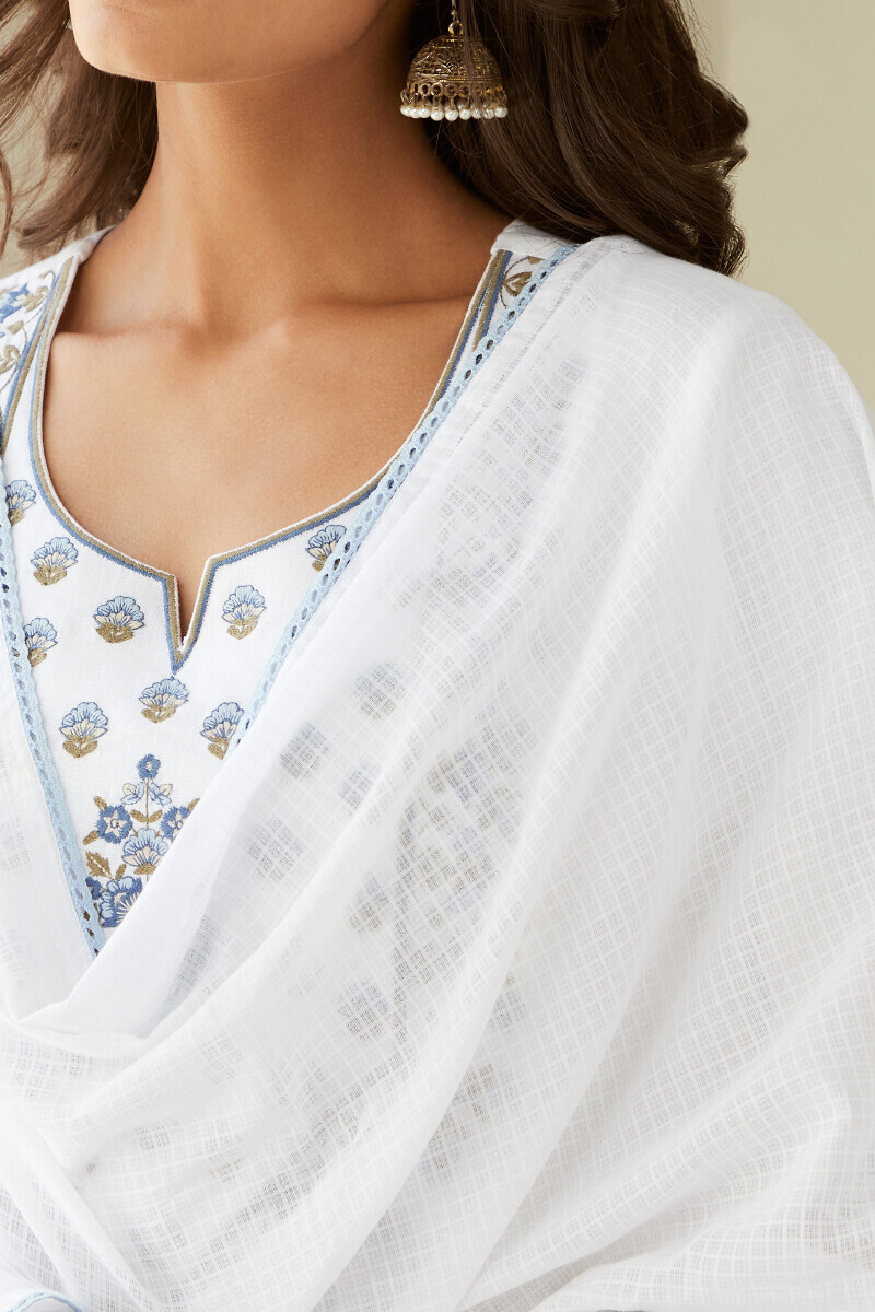 White Handcrafted Kota Dupatta