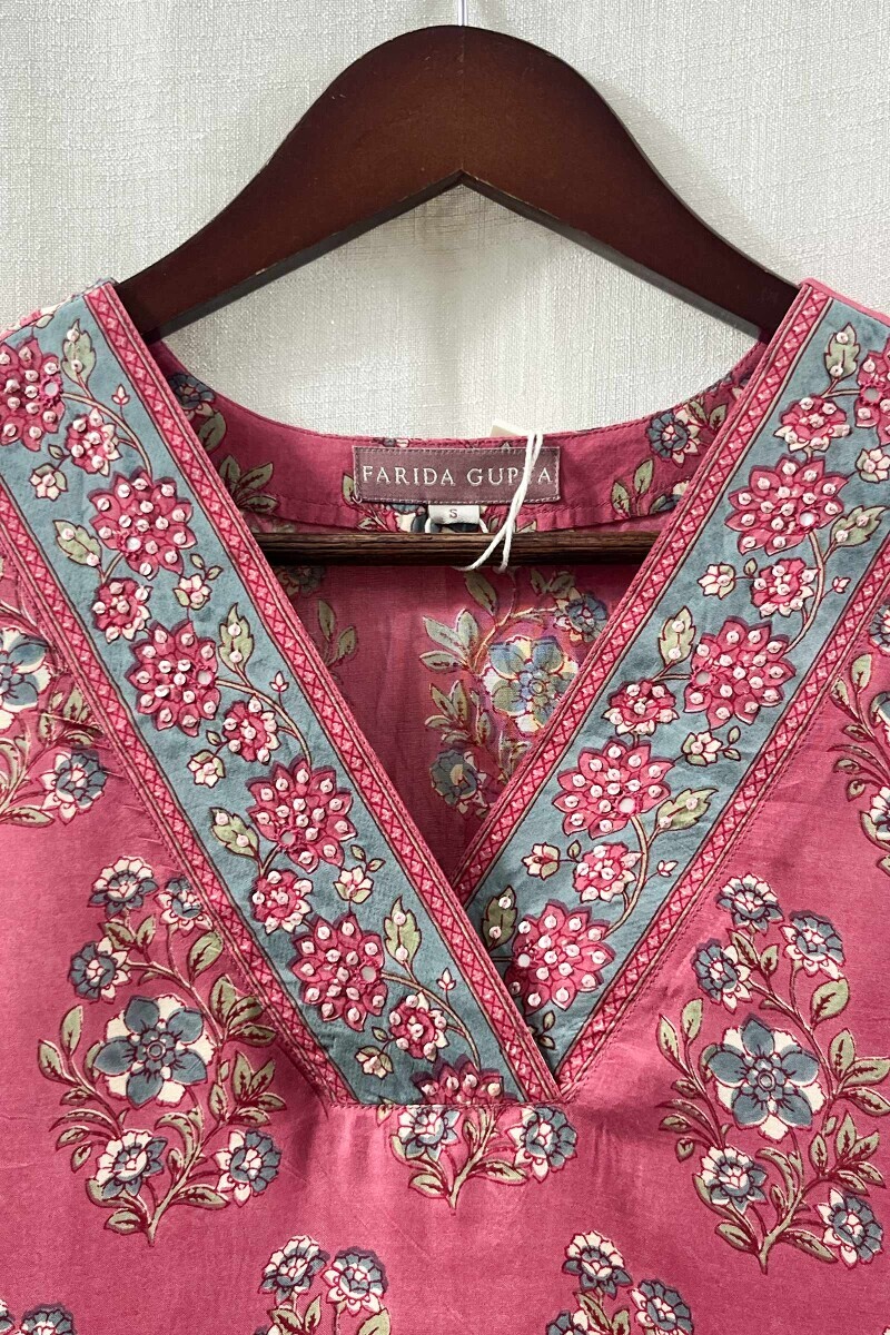 Pink Hand Printed Straight Modal Kurta