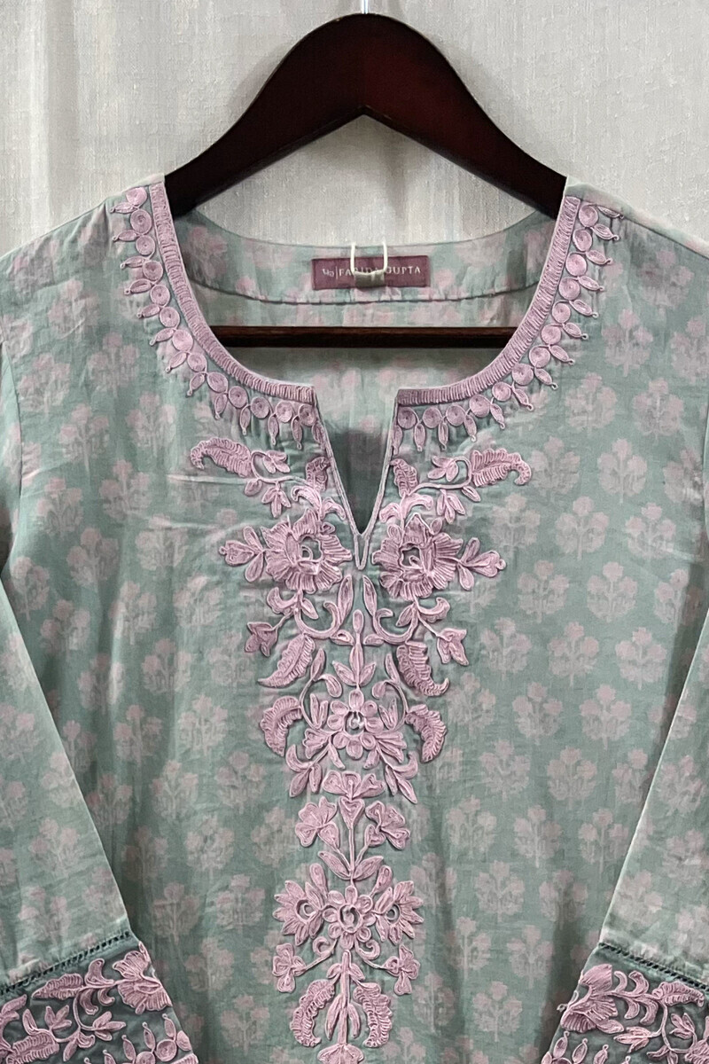 Green Hand Block-Printed Straight Cotton Kurta
