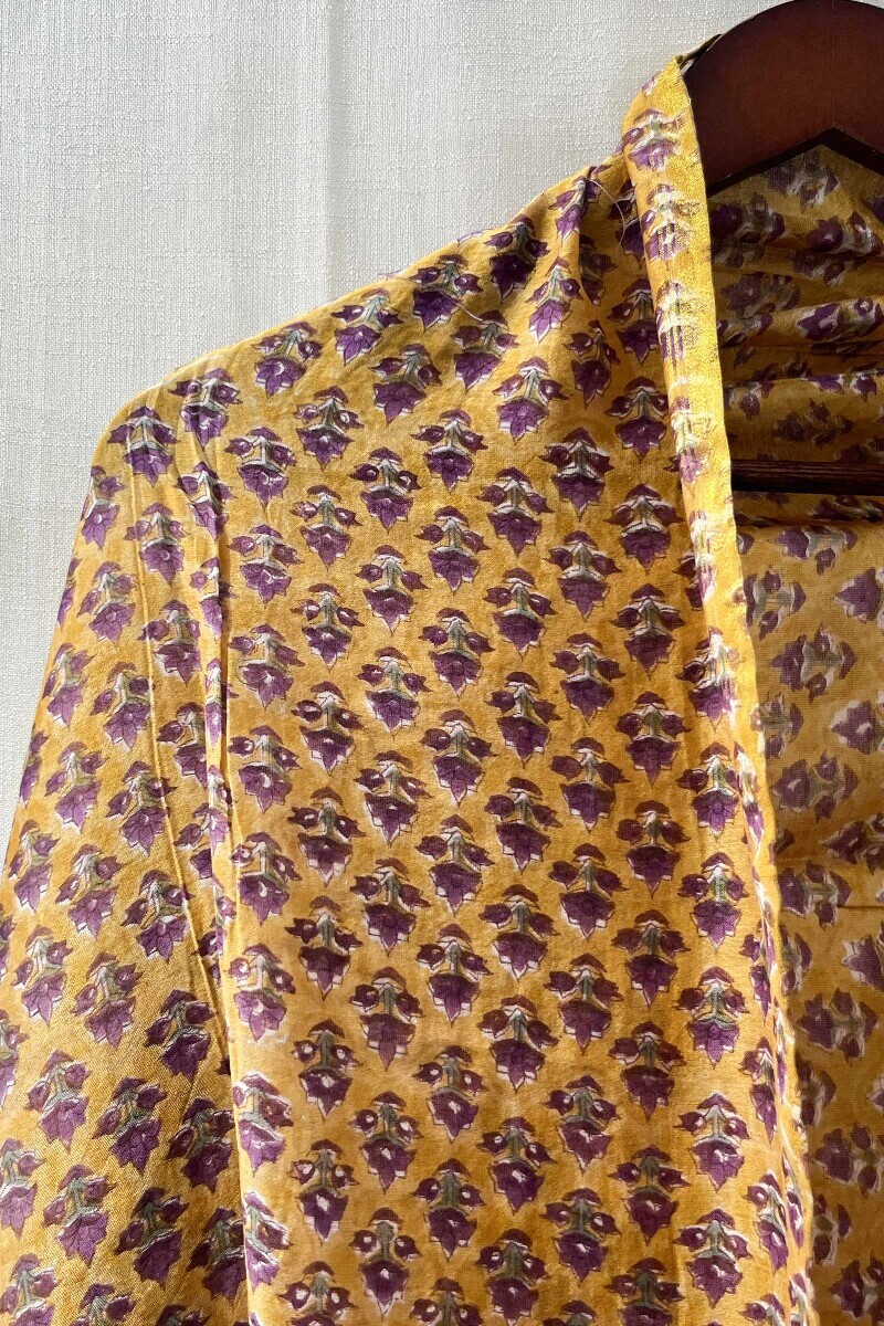 Yellow Hand Block-Printed Cotton Silk Dupatta