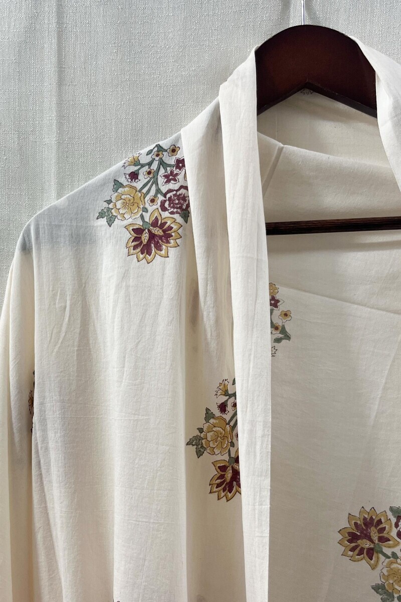 Cream Hand Block-Printed Cotton Mul Dupatta