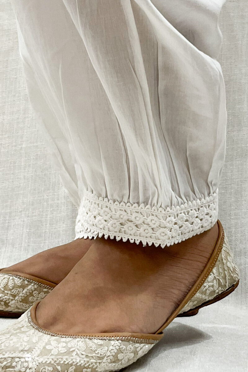 White Handcrafted Cotton Izhaar Pants