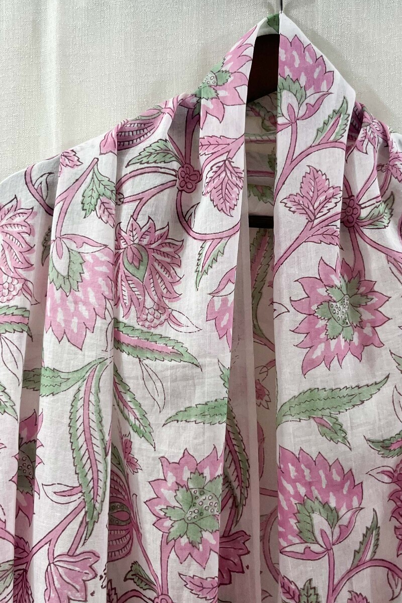 White Hand Block-Printed Cotton Mul Dupatta