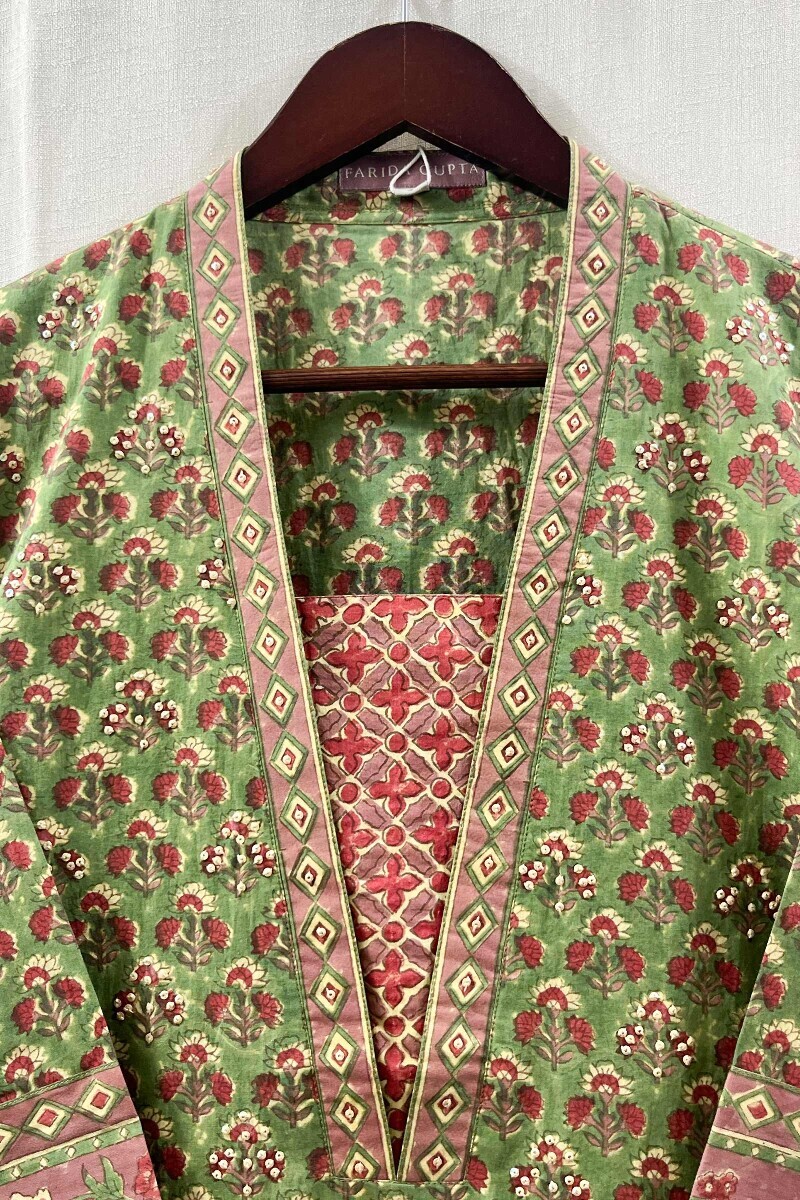 Green Hand Block-Printed Straight Cotton Kurta