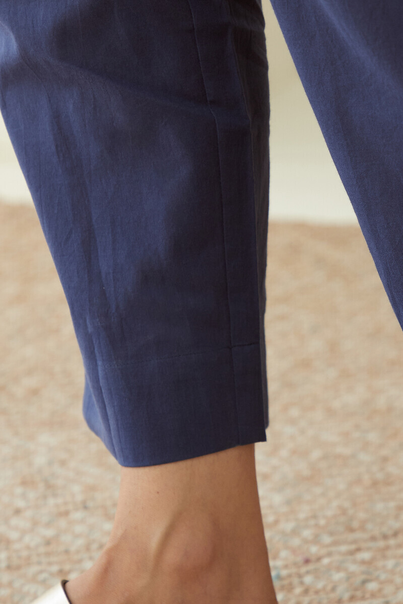 Blue Handcrafted Cotton Narrow Pants