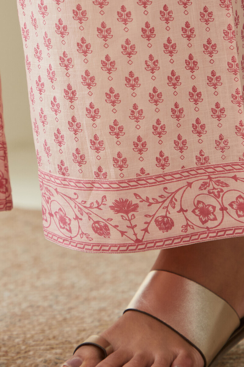 Pink Hand Printed Cotton Slub Farsi