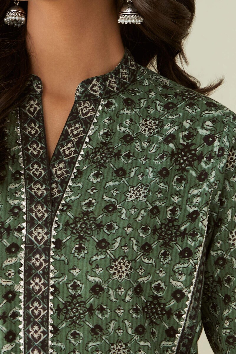 Bagru Hand Block-Printed Straight Cotton Dobby Kurta