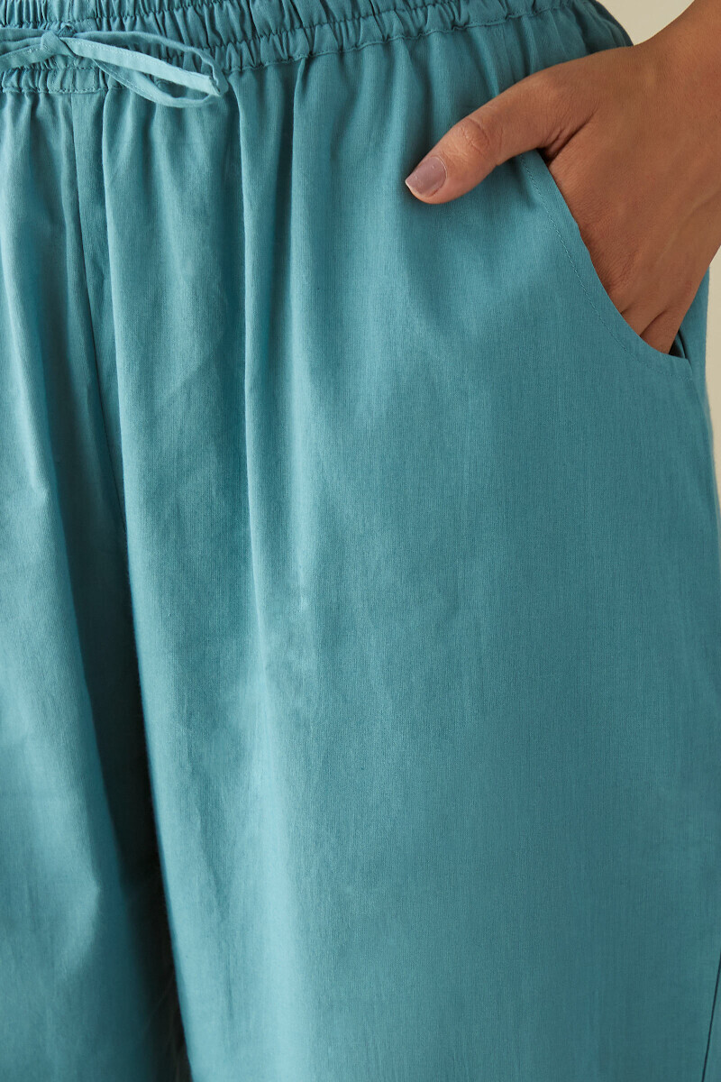 Blue Handcrafted Cotton Narrow Pants