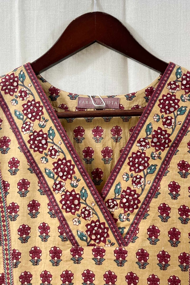 Yellow Hand Block-Printed Straight Cotton Kurta