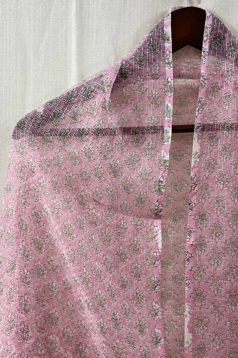 Pink Hand Block-Printed Kota Dupatta