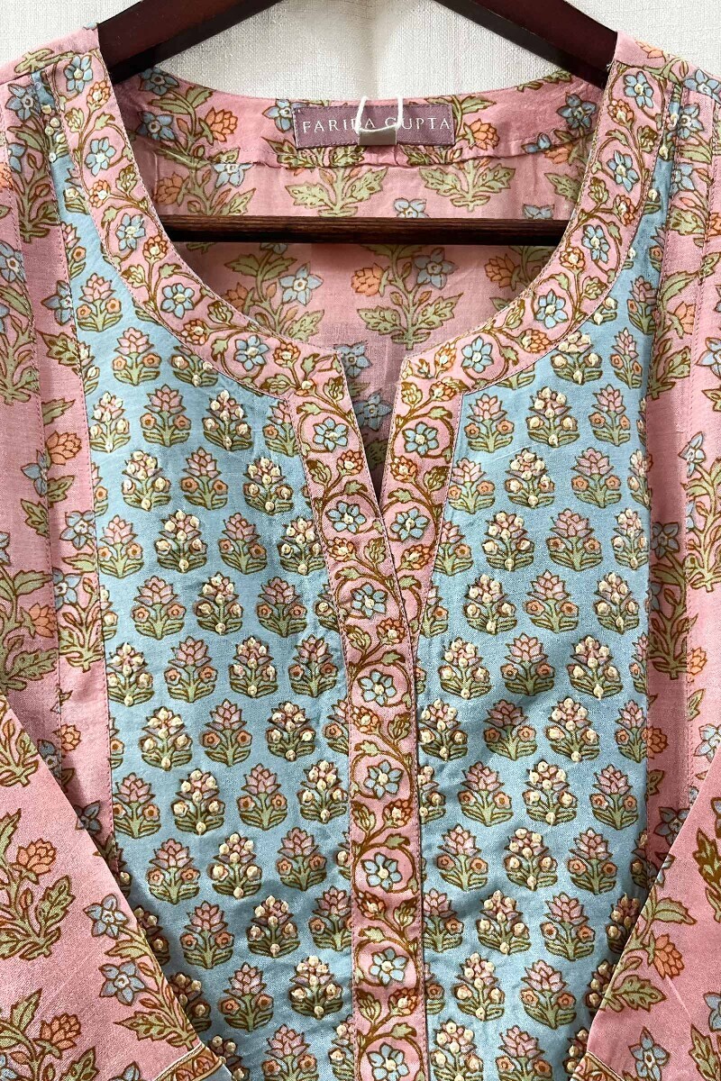 Pink Hand Printed Straight Modal Kurta