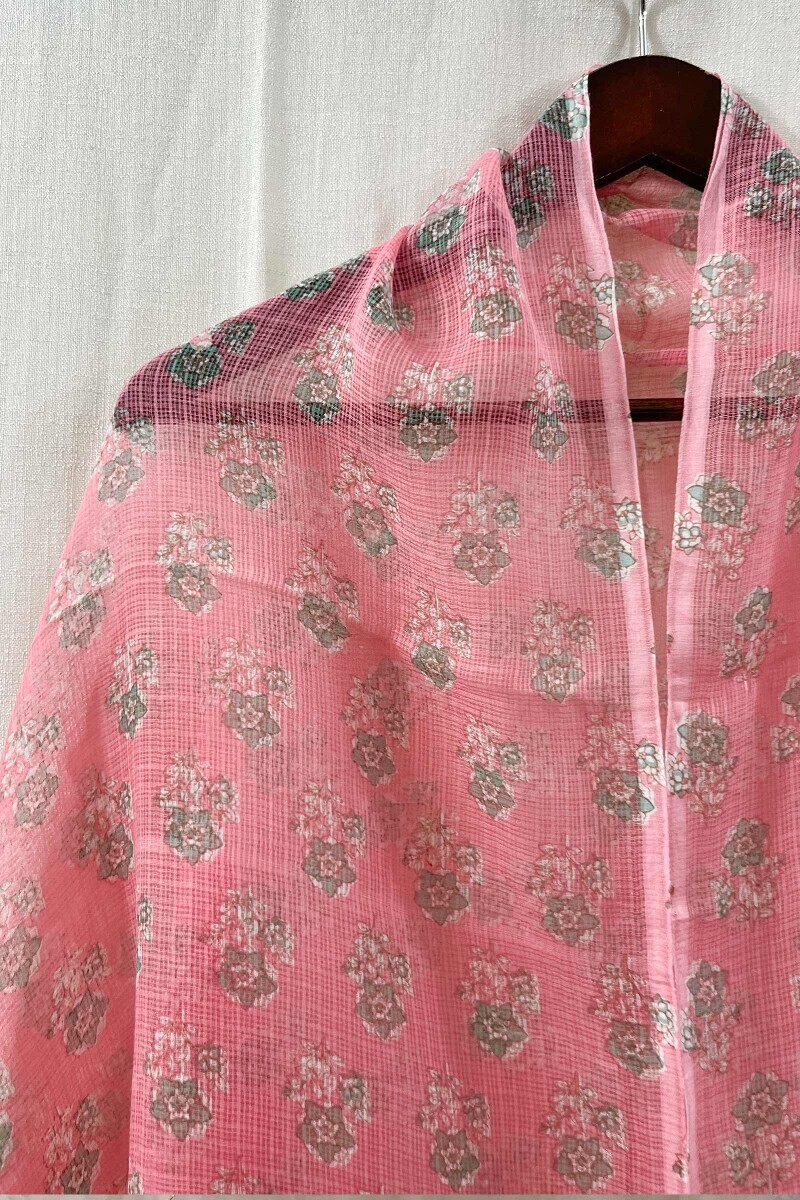 Pink Hand Block-Printed Kota Dupatta