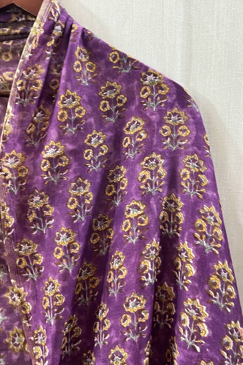 Yellow Hand Block-Printed Cotton Silk Dupatta