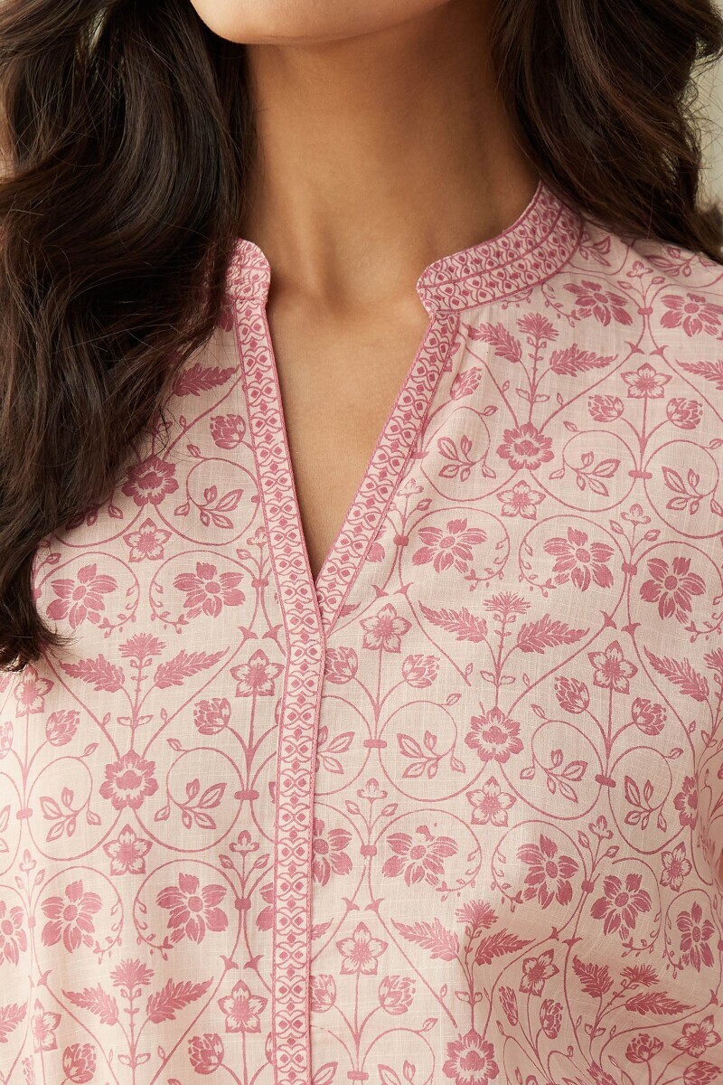 Pink Hand Printed Cotton Slub Loungewear Set