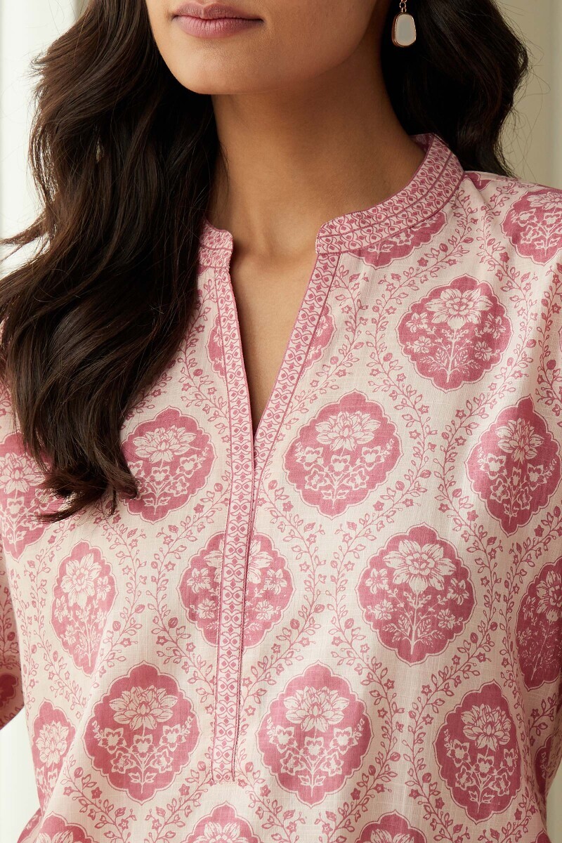 Pink Hand Printed Cotton Slub Top
